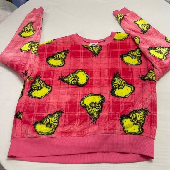 The Grinch Fleece Pink Green Velour Sweater Pullover Size Medium New - Picture 6 of 8